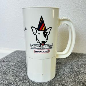 Vintage 80's Bud Light Spuds Mackenzie Original Party Animal White Plastic Mug